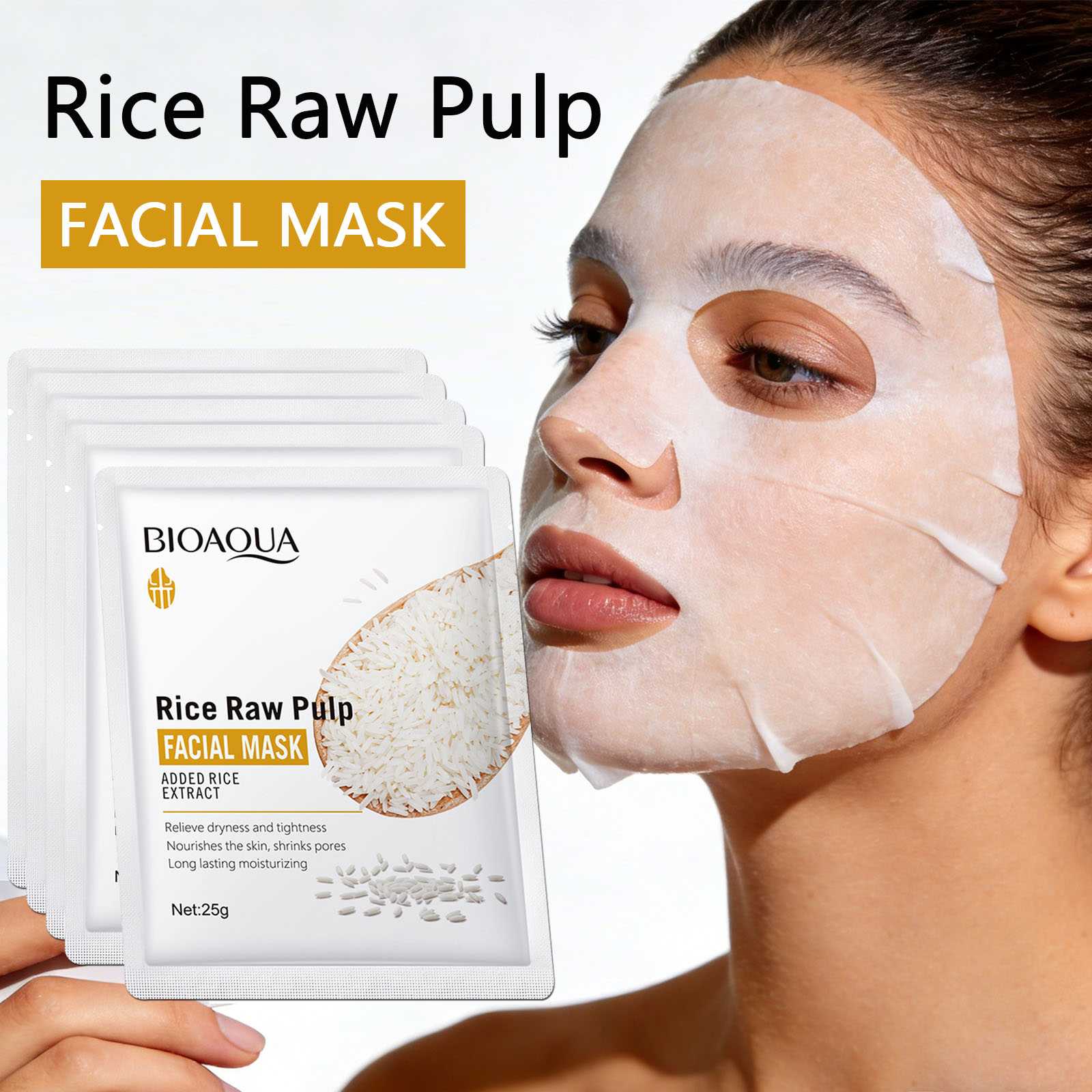 1/5/10/20pcs Rice Raw Pulp Fac - Sheet Face Mask Pack review and price